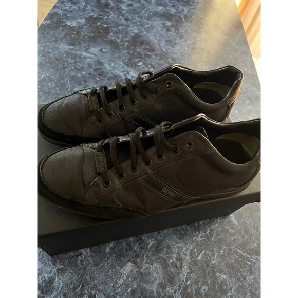 Hugo Boss Saturn Leather Low-Top Sneakers Black Men’s EU 45/US 12 - Picture 2 of 9